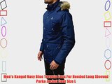 Men's Kangol Navy Blue Toronto Faux Fur Hooded Long Sleeved Parka Jacket Coat Size L