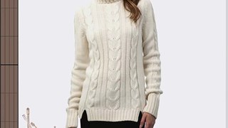 Glenmuir Ladies' Alpaca Blend Chunky Knit Golf Jumper with Rib Fold over Collar and Cuffs-Ivory-Medium