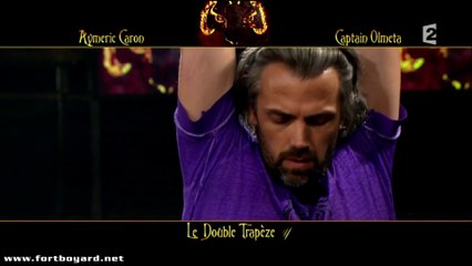 Fort Boyard 2015 : duel du Double trapèze entre Aymeric Caron et Captain Olmeta (émission du 4 juillet 2015)