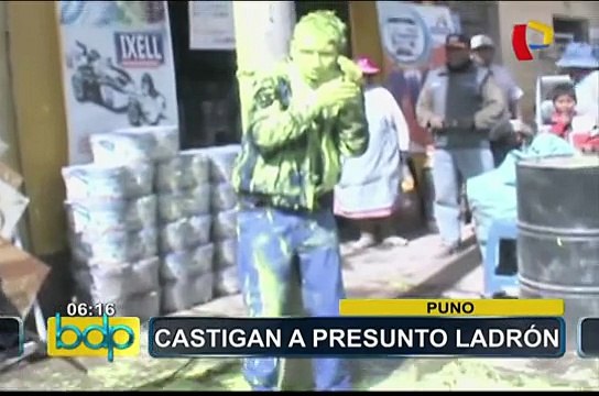 Puno: pobladores amarraron, golpearon y lanzaron pintura a supuesto ladrón