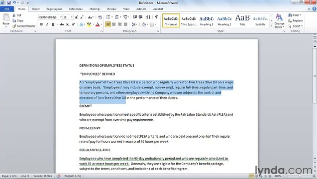MS Word Selecting text using the mouse and keyboard shortcuts