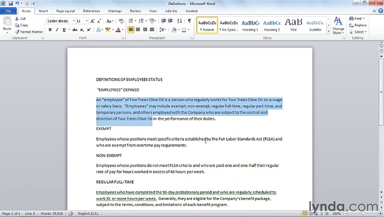 MS Word Selecting text using the mouse and keyboard shortcuts