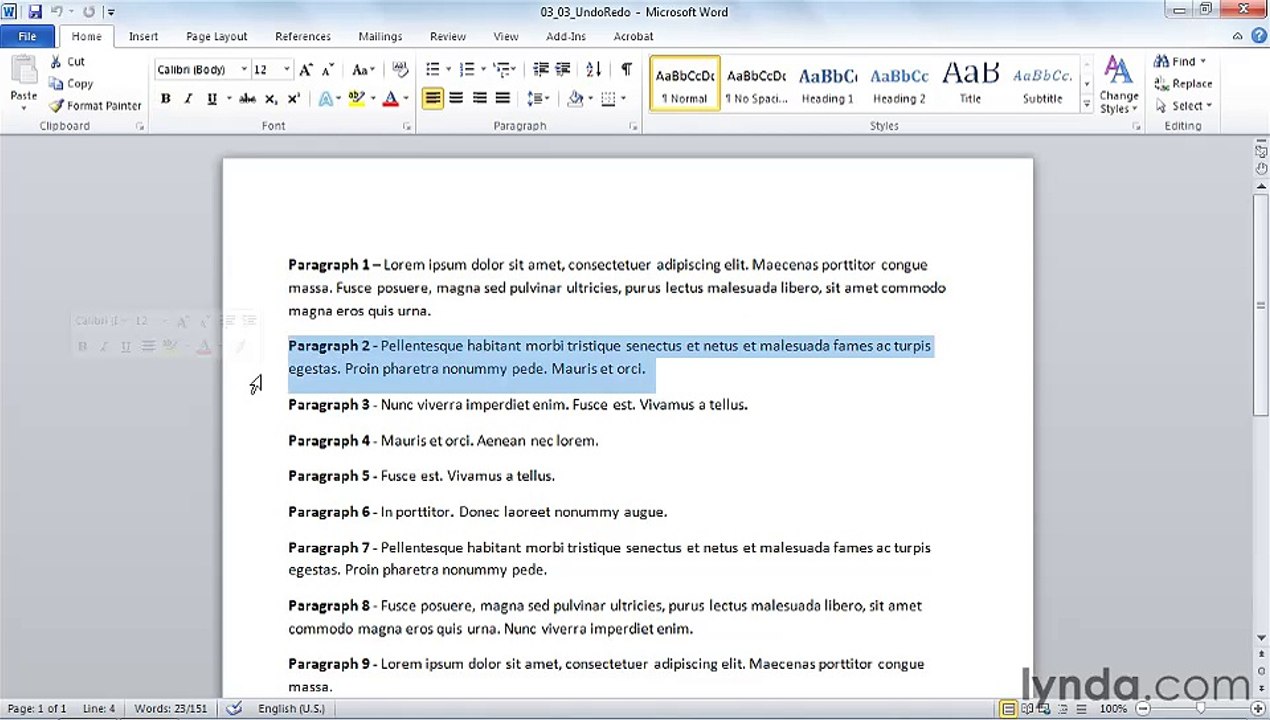 MS Word Undoing and redoing actions