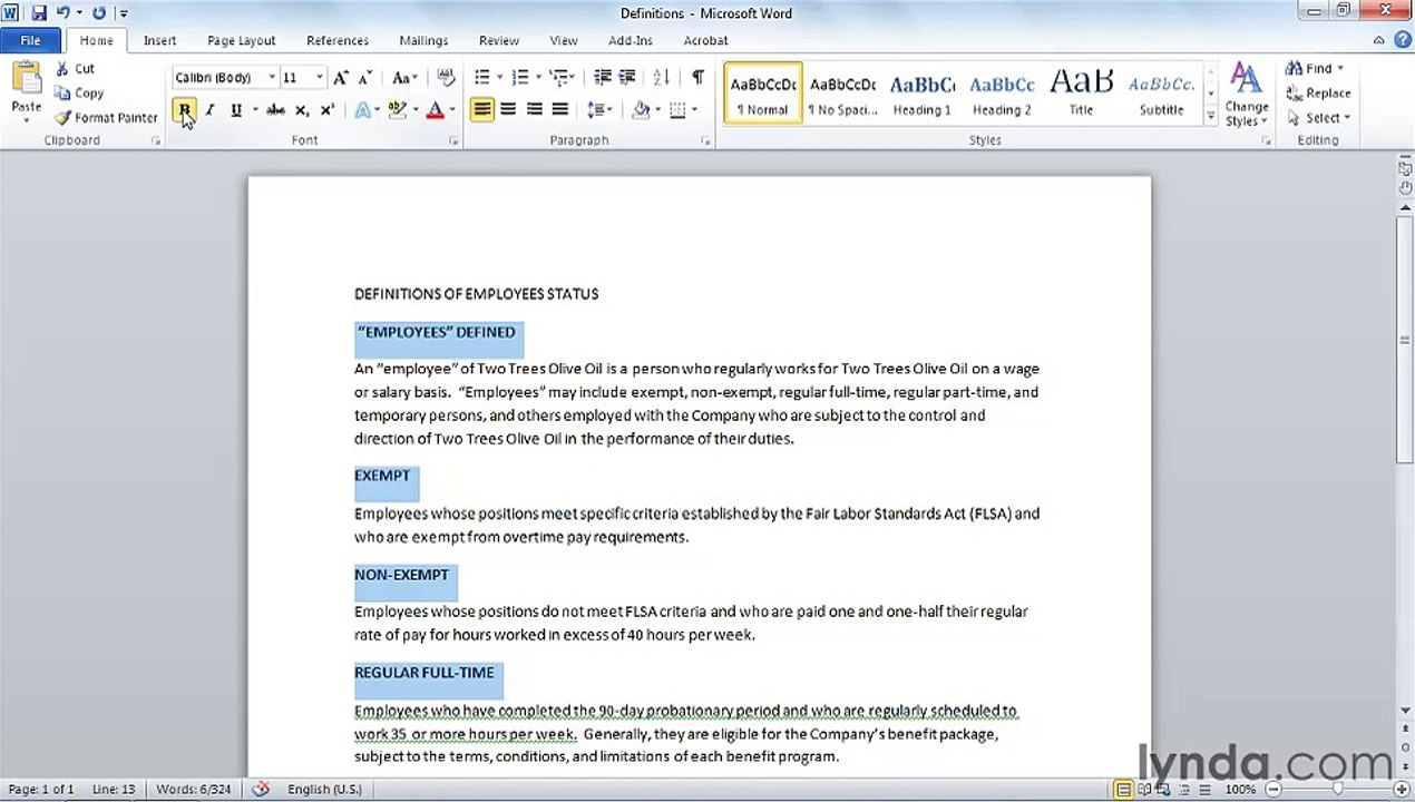 MS Word Applying basic formatting