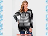 Yoursclothing Plus Size Womens Striped Hooded Top With Button Detail Size 30-32 Black