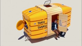 Taku-Tanku portable tiny house can be towed by bike made from two water tanks