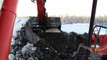 Loading Scania Trucks With Hitachi Zaxis 470 LCH Excavator: Seen From Machine