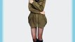 Ladies Stand Collar Long Sleeve Zip Closure Front Hoodie Tunic Outwear Khaki XS