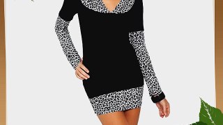 Womens Animal Print Long Sleeve V Neck Tunic Hooded Jumper (UK 12 Silver Panther)