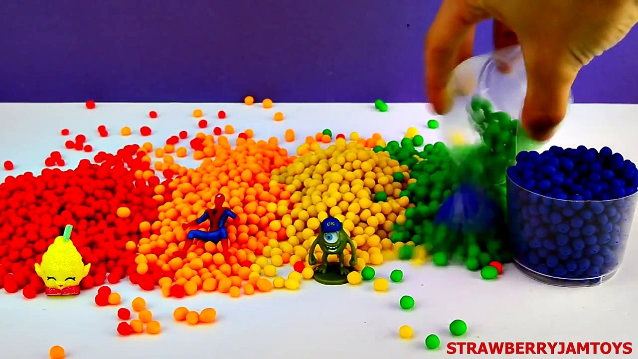 Spiderman Play Doh Shopkins Monsters Inc Cars 2 Rainbow Dippin Dots Surprise Eggs by StrawberryJamT