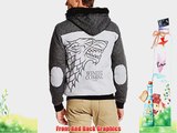 Game Of Thrones Stark Embroidered Logo Mens Grey Fur Hooded Zip-Up Hoodie Sweatshirt | M