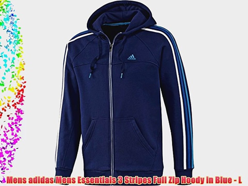 Mens adidas Mens Essentials 3 Stripes Full Zip Hoody in Blue - L