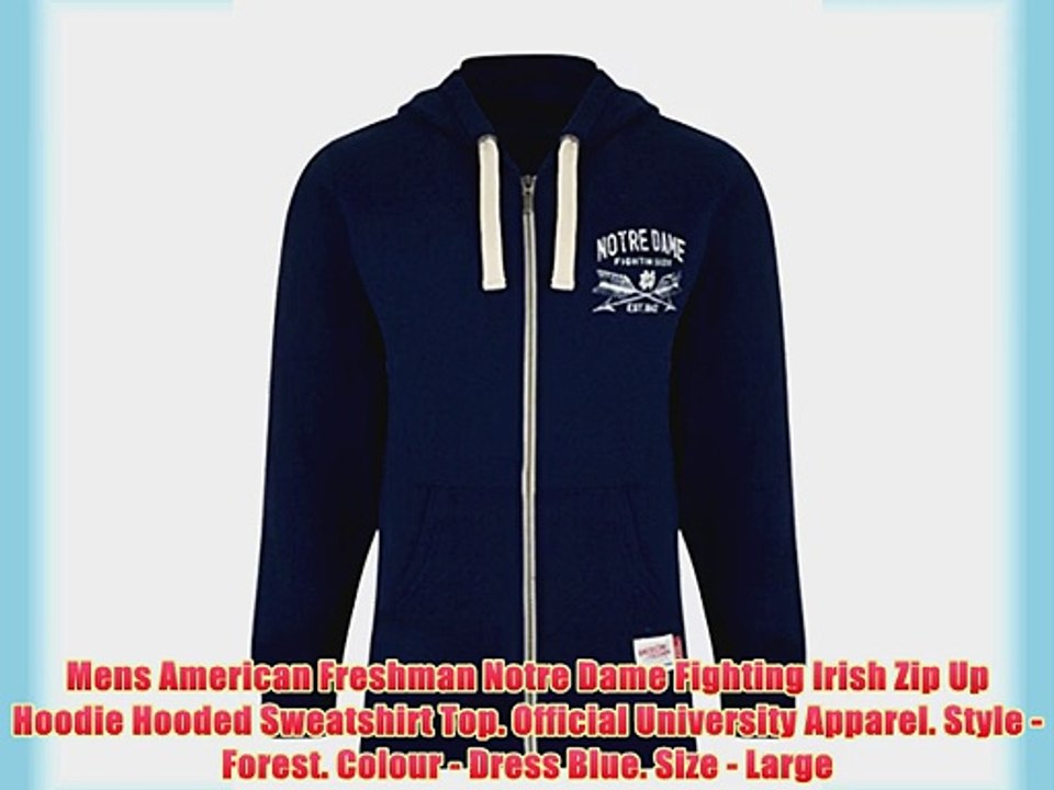 Mens American Freshman Notre Dame Fighting Irish Zip Up Hoodie Hooded Sweatshirt Top. Official