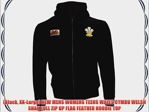 [Black XX-Large] NEW MENS WOMENS TEENS WALES CYMRU WELSH SHAK FULL ZIP UP FLAG FEATHER HOODIE