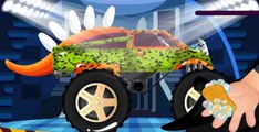 MONSTR TRUCK with a tail at the car wash. Car wash for kids. Cartoon about CAR WASH.