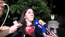 Greece's parliament speaker Zoi Konstantopoulou speaks to the media
