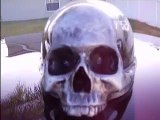 SICKEST CUSTOM MOTORCYCLE HELMET EVER! A TRUE SKULL CAP BY ALL MEANS. CHECK OUT THIS HEAD BASHING PIECE OF 3D ART...BETTER THAN AIRBRUSH!! STRONG BUT LIGHTWEIGHT SKELETON EVIL!!! BLUE FLAME ALLEY STUDIOS