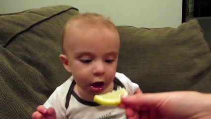 Baby tastes lemon for the first time