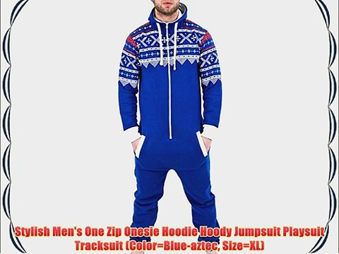 Stylish Men's One Zip Onesie Hoodie Hoody Jumpsuit Playsuit Tracksuit (Color=Blue-aztec Size=XL)