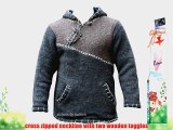 CROSS zipped neckline super warm jumper style pulloverhippy boho woolen hoodie (l charcoal