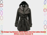 The Orange Tag Womens Belted Button Coat New Ladies Hooded Military Jacket Charcoal 18