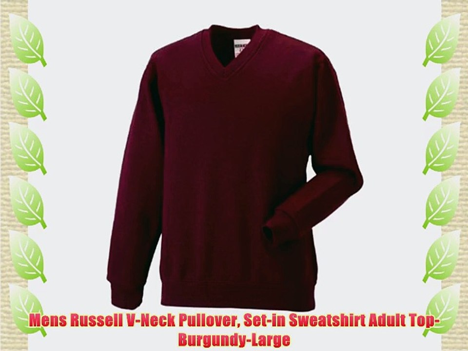 Mens Russell V-Neck Pullover Set-in Sweatshirt Adult Top-Burgundy-Large