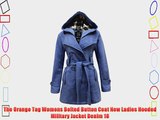 The Orange Tag Womens Belted Button Coat New Ladies Hooded Military Jacket Denim 18