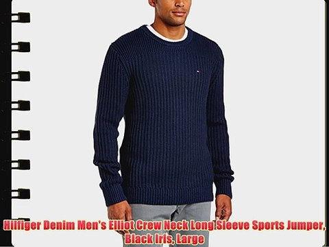Hilfiger Denim Men's Elliot Crew Neck Long Sleeve Sports Jumper Black Iris Large