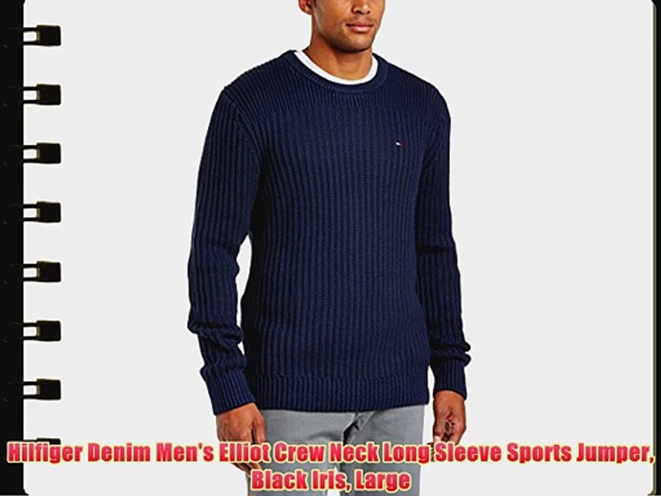 Hilfiger Denim Men's Elliot Crew Neck Long Sleeve Sports Jumper Black Iris Large