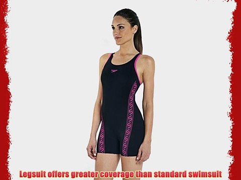 Speedo Women's Monogram Legsuit Swimsuit - Black/Ecstatic 36