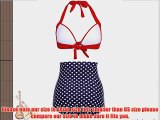 High Waist Retro Bikini Swimsuit Swimwear with Dark Blue Polka Dot Bottom and Red TopWay Wearing
