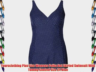 Yoursclothing Plus Size Womens Polka Dot Skirted Swimsuit With Tummy Control Size 24 Blue