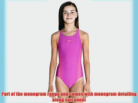 Speedo Girl's Monogram Muscleback Swimsuit - Electric Purple/Ignite Size 34
