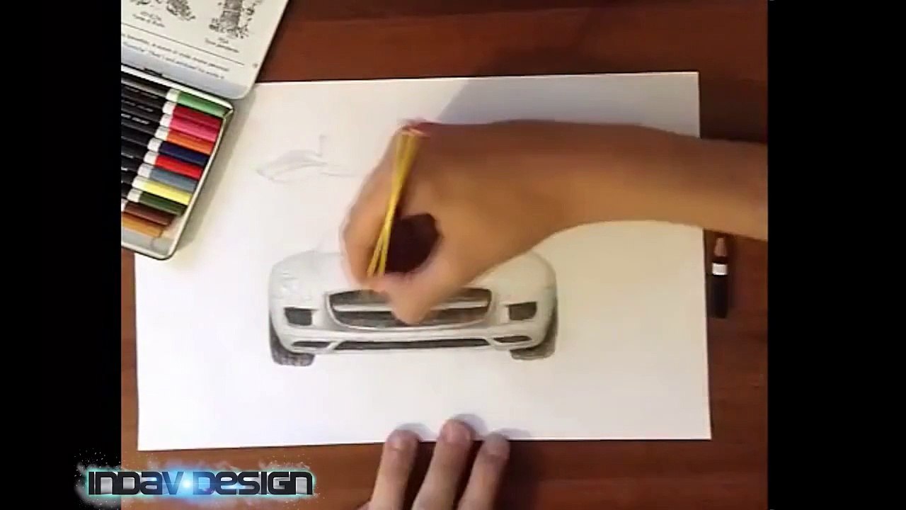 Mercedes-Benz SLS AMG realistic drawing - Time lapse - INDAV Design