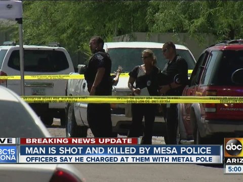 Suspect dies after charging at Mesa PD with pole