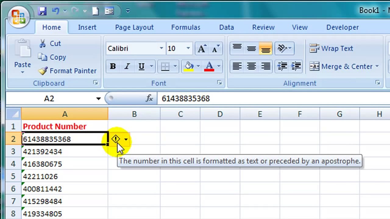 How to Convert Text to a Number in Excel 2007