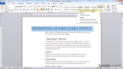 MS Word  Creating a Quick Style set