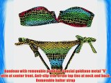 Women's Animal Print Bathing Suit Snake Skin Pattern V Wire Strapless Bandeau Bikini Swimwear