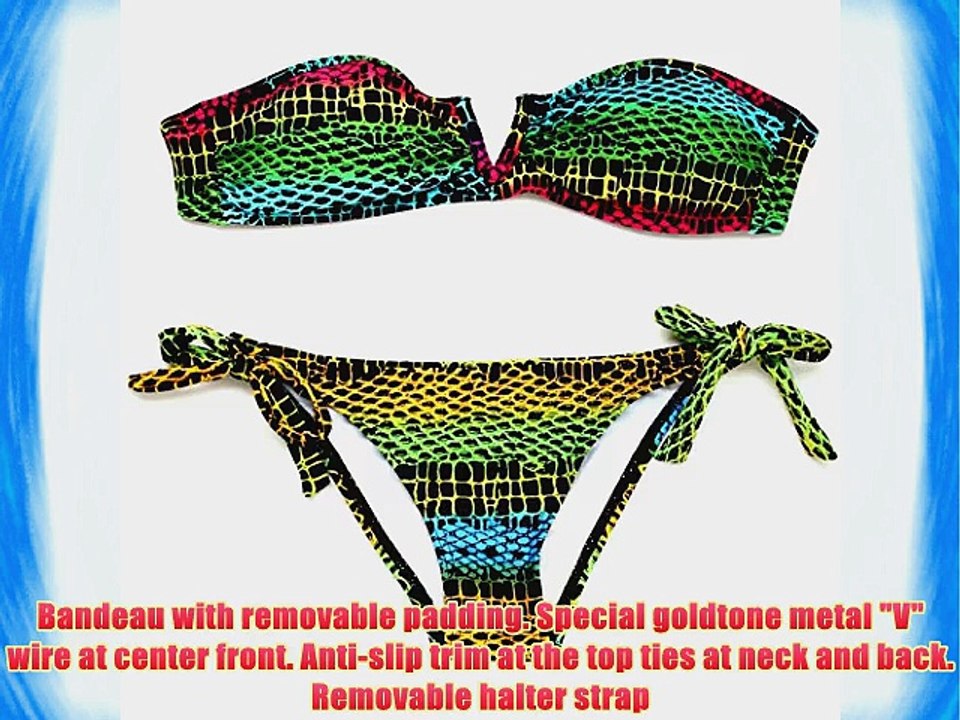 Women's Animal Print Bathing Suit Snake Skin Pattern V Wire Strapless Bandeau Bikini Swimwear
