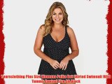 Yoursclothing Plus Size Womens Polka Dot Skirted Swimsuit With Tummy Control Size 30 Black