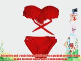 SODACODA Fringe Bandeau Bikini With Cut Out Bottoms - 2pcs Set (L Red)