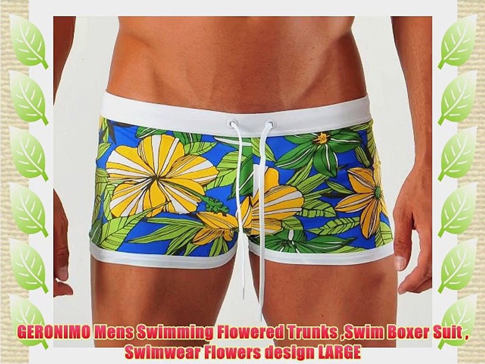 GERONIMO Mens Swimming Flowered Trunks Swim Boxer Suit  Swimwear Flowers design LARGE