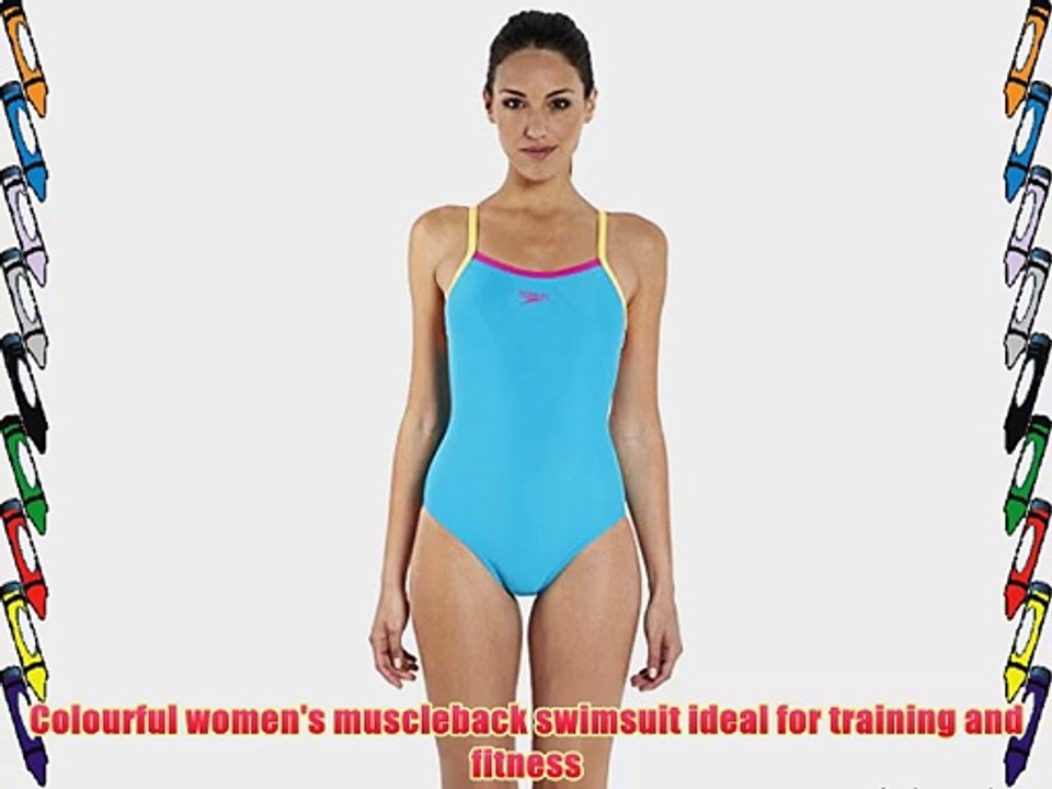 Speedo Women's Thinstrap Muscleback Swimsuit - Adriatic/Papaya Peach/Ecstatic 32