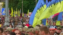 Ukrainian fighters march against Russia