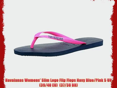 Havaianas Womens' Slim Logo Flip Flops Navy Blue/Pink 5 UK (39/40 EU) (37/38 BR)