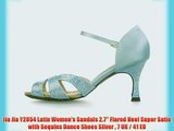 Jia Jia Y2054 Latin Women's Sandals 2.7'' Flared Heel Super Satin with Sequins Dance Shoes