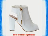 NEW LADIES WOMENS CHUNKY BLOCK HEEL ZIP PEEP TOE CUT OUT ANKLE BOOTS SHOES SIZE [WHITE PU SIZE