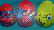 Disney PIXAR Cars surprise egg MARVEL Spider Man surprise egg Nickelodeon SpongeBob surpri