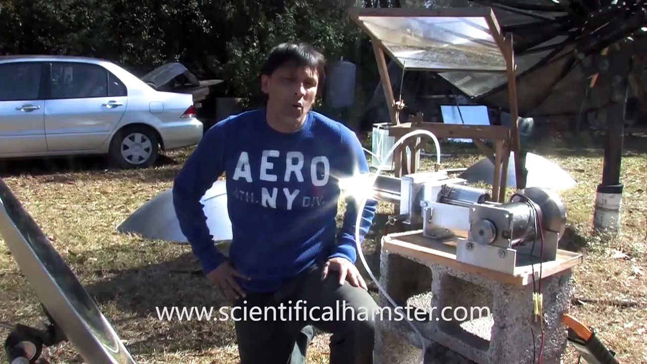 Large Stirling Engine Water Cooled Parabolic Mirror Solar Power Electric Generator