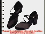 Minitoo Ladies Round Toe Black Satin Chunky Low Heel Dance Shoes 6 M UK